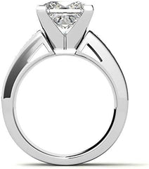 2 PC Princess Cut Hidden Halo Solitaire CVD Diamond Sterling Silver Bridal Wedding & Engagement Ring Set for Women
