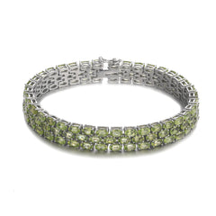 Triple-Row Of Natural Green Peridot S925 Sterling Silver Bracelet Birthstone Bracelet Female Gifts