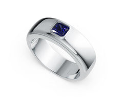 Men's Sterling Silver Royal Blue Sapphire Ring Princess SQ 4.5X4.5mm Band Ring Flush Bezel
