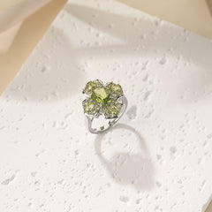 Natural Green Peridot Ring S925 Sterling Silver Pillow-cut Gemstone Birthstone Engagement Gift