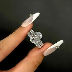 2 PC Oval Cut Moissanite Sterling Silver Bridal Wedding & Engagement Ring Set for Women