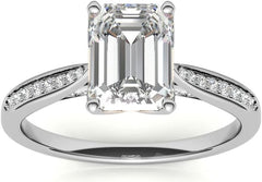 Emerald Cut Colorless Moissanite Sterling Silver Bridal Engagement & Eternity Wedding Ring Set for Women