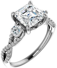 2 PC Asscher Cut Moissanite  Sterling Silver Solitaire Halo Bridal Wedding & Engagement Ring Set for Women