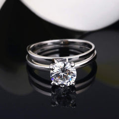2 PC Round Cut Moissanite 925 Sterling Silver Bridal Engagement & Wedding Ring Set for Women