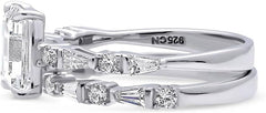 2PC Vintage Art Deco CVD Diamond 925 Sterling Silver Solitaire Bridal Engagement & Wedding Ring Set for Women