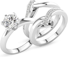 3PC Moissanite Bridal Wedding Ring Set with Center Engagement Ring & Bands for Women
