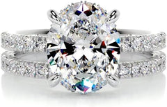 2 PC Oval Brilliant Cut CVD Diamond Bridal Wedding & Engagement Ring Set for Women