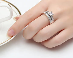2 PC Princess Cut Clear CVD Diamond Sterling Silver Bridal Wedding & Engagement Ring Set for Women