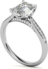 Emerald Cut Colorless Moissanite Sterling Silver Bridal Engagement & Eternity Wedding Ring Set for Women