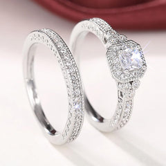2PC Square (Princess) Cut CVD Diamond 925 Sterling Silver Bridal Engagement & Wedding Ring Set for Women