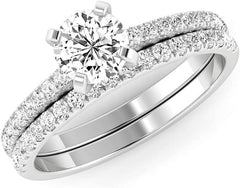 2 PC Round Brilliant Cut CVD Diamond Stackable Solitaire Eternity 18K Gold Bridal Wedding