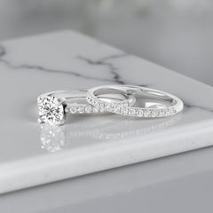 2 PC Round Brilliant Cut CVD Diamond Stackable Solitaire Eternity 18K Gold Bridal Wedding