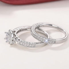 2PC Square (Princess) Cut Moissanite 925 Sterling Silver Bridal Engagement & Wedding Ring Set for Women