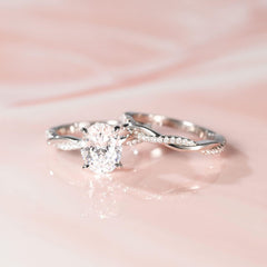 2 PC Oval Cut CVD Diamond Sterling Silver Twisting Infinity Pave Bridal Engagement Ring & Wedding Band Set for Women