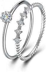 2 PCS Dainty CVD Diamond Sterling Silver Stackable Bridal Engagement & Eternity Band Ring Set for Women