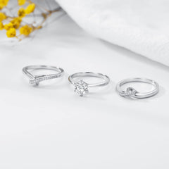 3 PC Round Brilliance CVD Diamond Bridal Wedding & Engagement Ring Set for Women