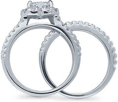 3PC Heart Cut Moissanite Sterling Silver Halo Bridal Engagement & Wedding Ring Set for Women
