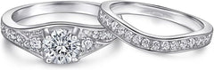 2 PC Round Brilliant Cut Channel Set Moissanite Sterling Silver Bridal Engagement & Wedding Ring Set for Women