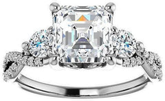 2 PC Asscher Cut Moissanite  Sterling Silver Solitaire Halo Bridal Wedding & Engagement Ring Set for Women