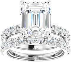 2PC Emerald Cut Moissanite Sterling Silver Handmade Solitaire Engagement & Bridal Ring