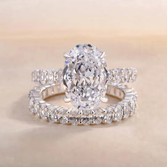 2 PC Oval Cut CVD Diamond Sterling Silver Bridal Wedding & Engagement Ring Set for Women
