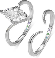 2PC Marquise Cut CVD Diamond 14K Gold Stackable Bridal Engagement & Wedding
