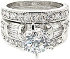 3 PC Round Cut Moissanite Sterling Silver Bridal Engagement Ring Set for Women