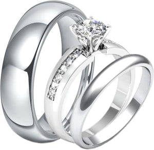 3PC Round Cut CVD Diamond Platinum Trio Bridal Wedding & Engagement Promise
