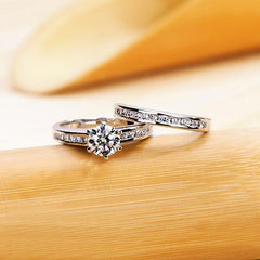 Round Cut Simulated Moissanite Sterling Silver Wedding Ring Set for Women