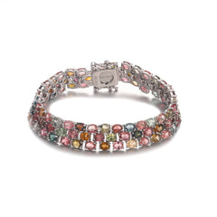 Triple-Row Of Multi-Natual Tourmaline S925 Sterling Silver Bracelet Birthstone Bracelet Female Gifts