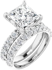 2PC Princess Cut Moissanite 925 Sterling Silver Bridal Engagement & Wedding Ring Set for Women