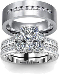 Heart Cut CVD Diamond His & Hers Wedding Ring Sets Women’s 925 Sterling Silver Bridal Rings with Men’s Titanium Band