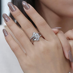 3PC Moissanite Bridal Wedding Ring Set with Center Engagement Ring & Bands for Women