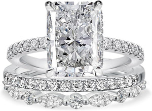 3 PC Radiant Cut CVD Diamond Platinum Bridal Wedding & Engagement Ring Set for W