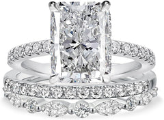 3 PC Radiant Cut Moissanite Sterling Silver Bridal Wedding & Engagement Ring Set for Women
