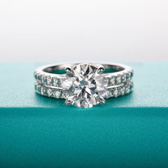 Round Cut Center Moissanite Sterling Silver Bridal Engagement & Wedding Ring Set for Women