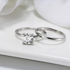 2 PC Round Cut Moissanite 925 Sterling Silver Bridal Engagement & Wedding Ring Set for Women