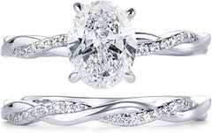 2 PC Oval Cut CVD Diamond Infinity Twisted Bridal Wedding Engagement Ring Set for Women