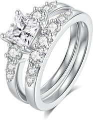 2 PC Princess Cut Moissanite Engagement Ring Set for Women Sterling Silver Wedding Ring for Women