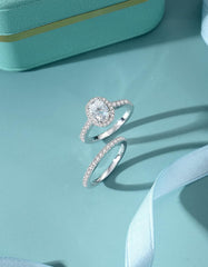 2 PC Oval Brilliant Cut CVD Diamond Sterling Silver Bridal Wedding & Engagement Ring Set for Women