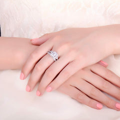 2 PC Princess Cut Halo Moissanite Sterling Silver Bridal Wedding & Engagement Ring Set for Women