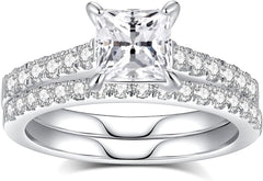2 PC Princess Cut CVD Diamond 14K Gold Wedding Bridal Engagement Ring Set for Wo