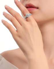 2 PC Oval Brilliant Cut CVD Diamond Sterling Silver Bridal Wedding & Engagement Ring Set for Women