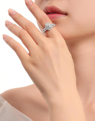 2 PC Oval Brilliant Cut Moissanite Sterling Silver Bridal Wedding & Engagement Ring Set for Women