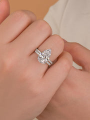 2PC Pear Cut CVD Diamond Sterling Silver Bridal Wedding & Engagement Ring Set with Open Band for Women