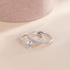2 PC Round Cut CVD Diamond 18K Gold Bridal Wedding & Engagement Ring Set for Wom