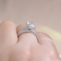 2 PC Radiant Cut CVD Diamond Sterling Silver Solitaire Bridal Wedding & Engagement Ring Set for Women