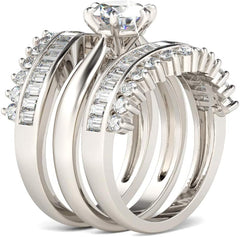 3PC Marquise Cut CVD Diamond Sterling Silver Wedding Ring Set – Solitaire Engagement, Bridal & Promise Rings for Women