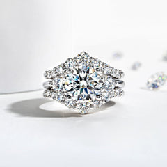 2 PC Round CVD Diamond Wedding Ring Set 10K Gold Engagement Rings Bridal Set for Women