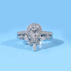 Couple Rings Set Pear Cut CVD Diamond Women’s Sterling Silver & Men’s Titanium Steel Wedding Bands